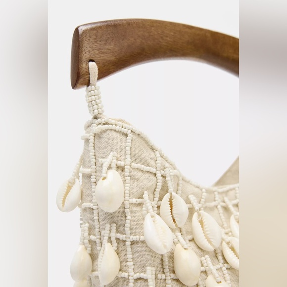 Zara bohemian Cream beaded Shell-Embellished Women's Bag clutch - Picture 6 of 7